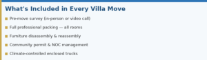 Villa Moving Services Inclusions